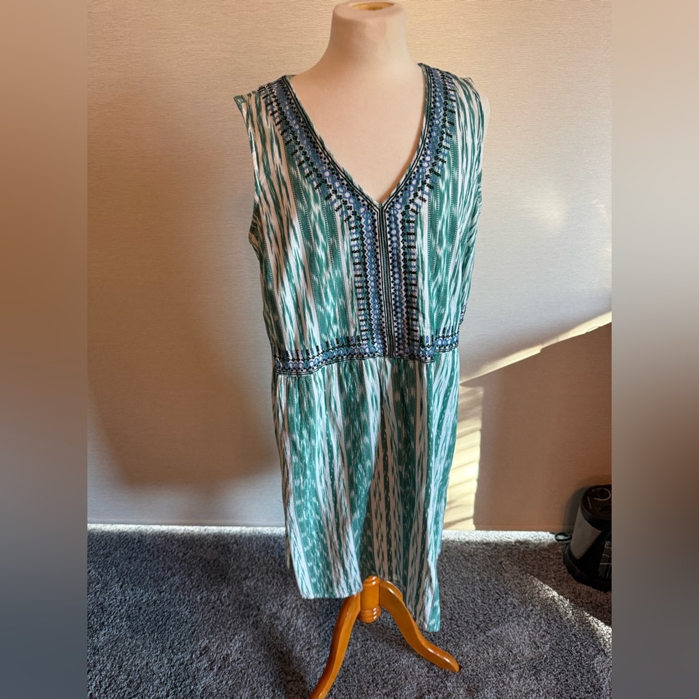 J. Jill Green and Cream Dress Fully Lined w/Pockets